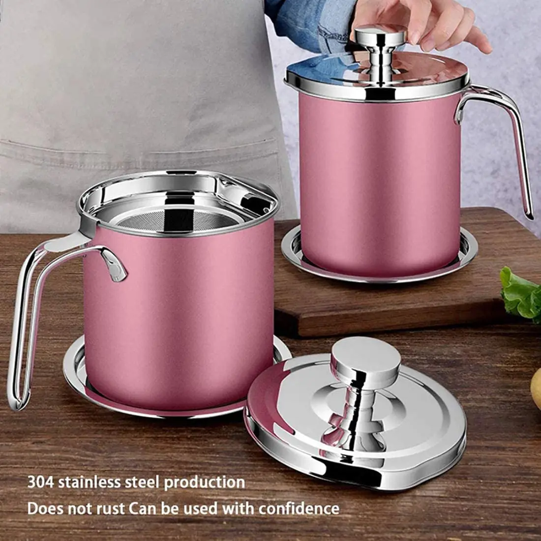 

1.7L Stainless Steel Oil Strainer Pot Container Jug Storage Can With Filter Cooking Oil Pot For Kitchen Household Tools