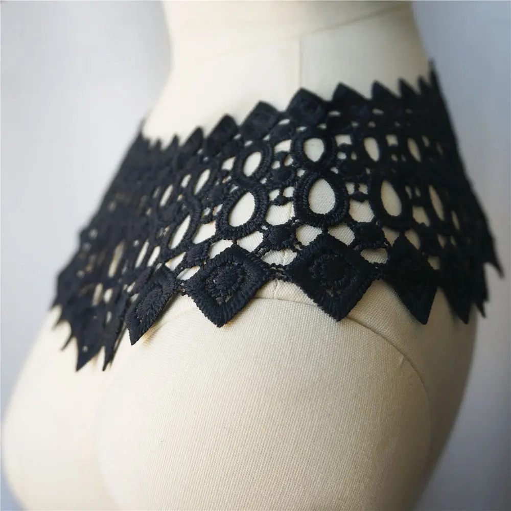 Черная ткань с круглым вырезом воротник вышитая аппликация для платья полые