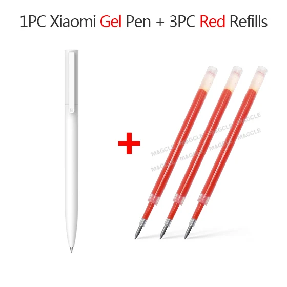 1pen and 3 Red ink Оригинальные гелевые ручки Xiaomi, 0,5 мм, без колпачка, цилиндрическая ручка, черная ручка, пресс-сердечник, PREMEC, гладкая швейцарская заправка, MiKuni+ черный/синий Refil - Цвет: 1pen and 3 Red ink