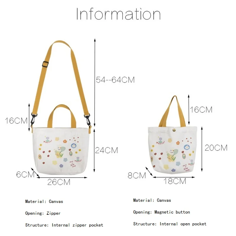 

Women Canvas Shoulder Bag Cartoon illustration Tote Cotton Cloth Fabric Handbag Large Capacity Students Books Bag Messenger Bags
