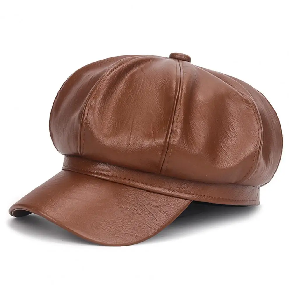 

Beret Cap Faux Leather Adjustable Octagon Faux Leather Hats for Party