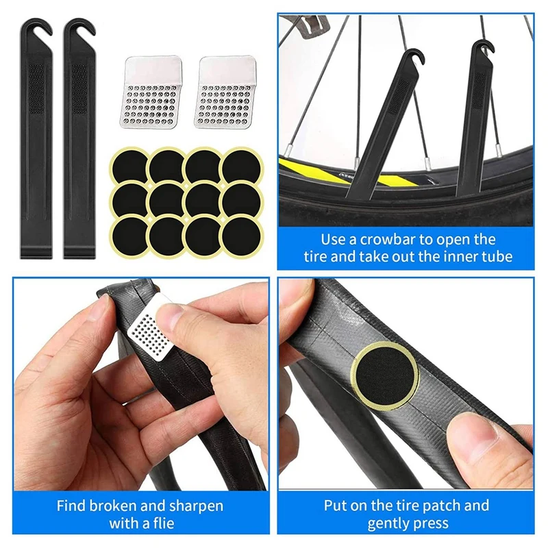 

Bike Pump, Mini Pressure Gauge Bicycle Pump (120PSI),Ball Pump with Needles, Glueless Patch Kit Extension Hose