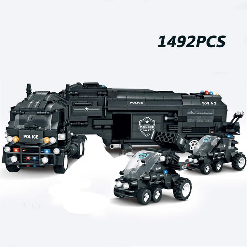 Compatible legoing SWAT special force city police helicopter truck car boat vehicles policeman figures building blocks toys | Игрушки и