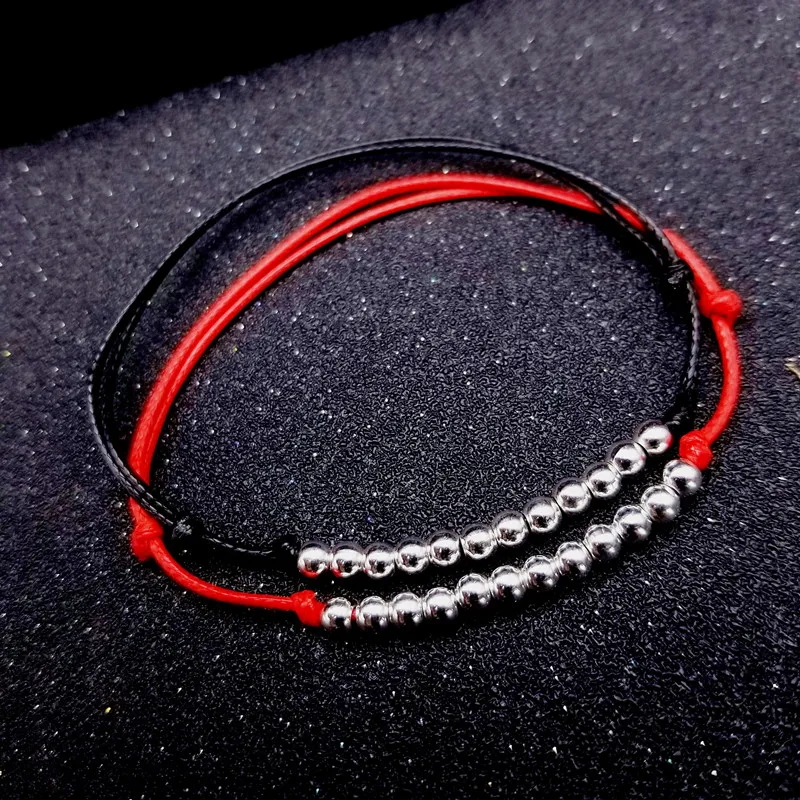Браслет на лодыжку Женский из серебра 925 пробы с бусинами красный черный |