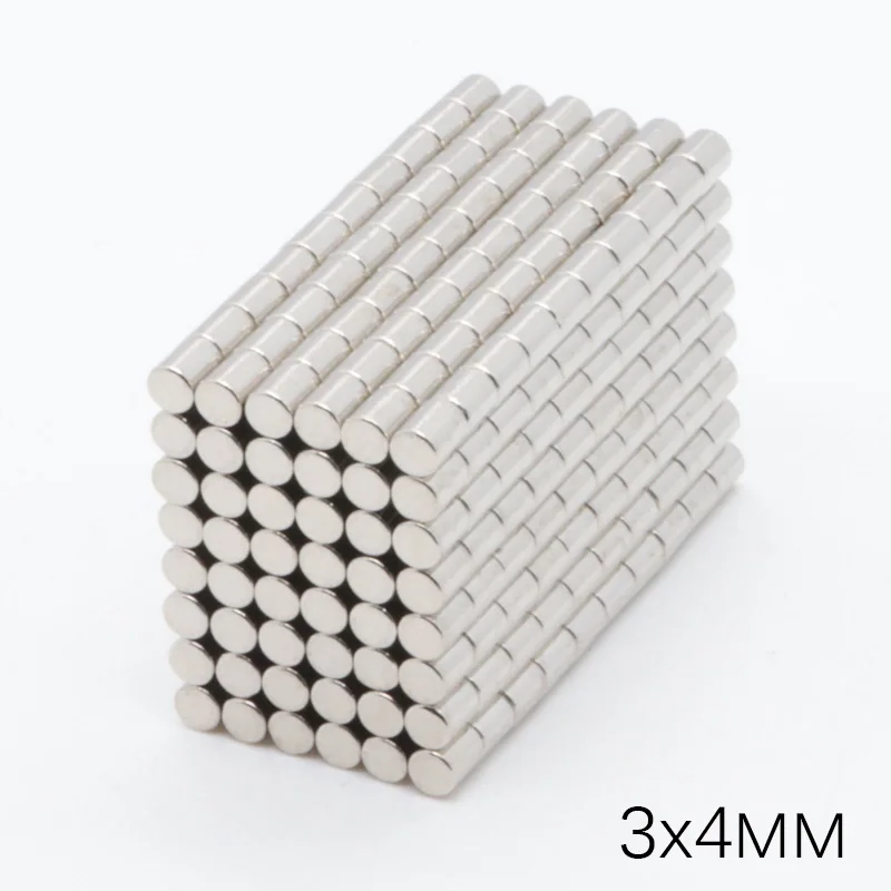 1000 шт. 3x4 мм Мини Неодимовый магнитный диск 3 мм x 4 мм NdFeB постоянные маленькие круглые супер сильные мощные магнитные магниты домашний декор