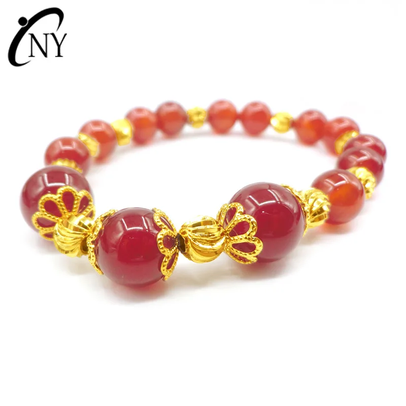 Женские браслеты с бусинами из натурального кристалла очаровательные позолотой