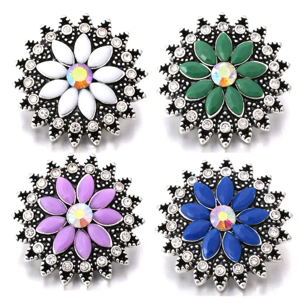 18 мм кнопки 5 Цвета Стразы с рисунком &quotПодсолнух&quot стиль Хрустальные оснастки