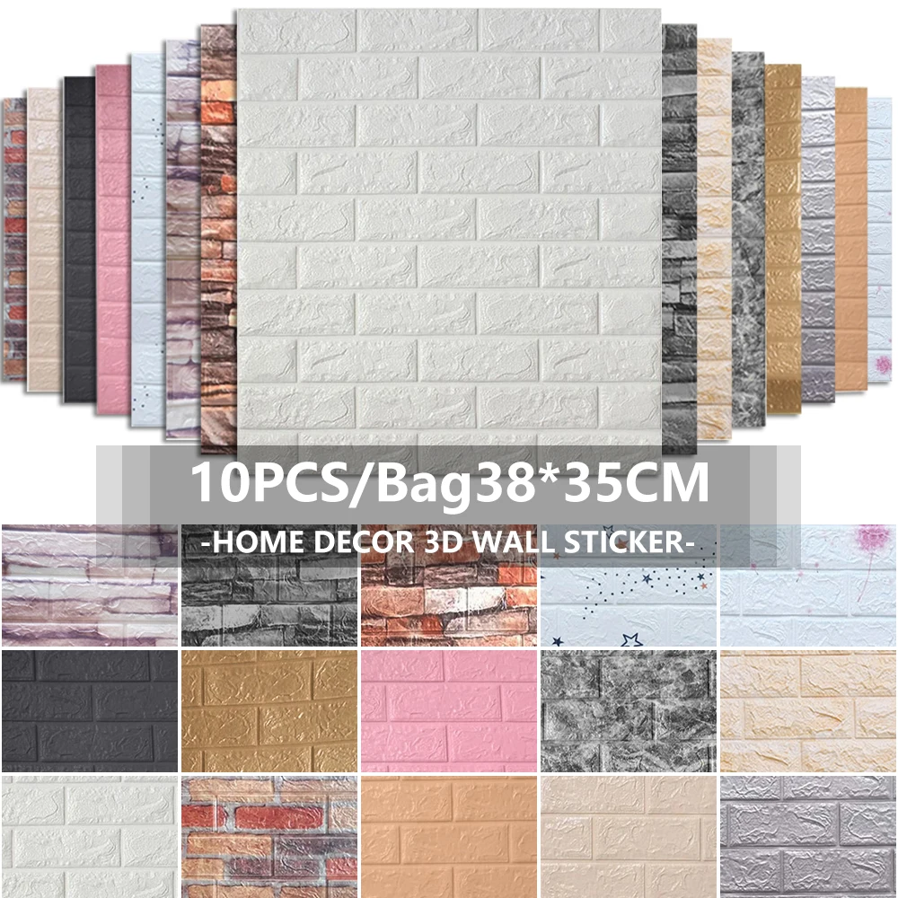 

3D Brick Wall Stickers 38*35cm DIY Self Foam Waterproof Decor Wall Covering Wallpaper For TV Background Kids Living Room