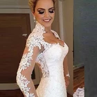 Свадебные платья невесты, с V-образным вырезом и длинными рукавами, с аппликацией, элегантное кружево цвета слоновой кости
