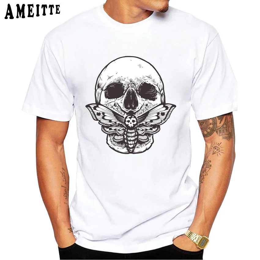Футболка мужская с коротким рукавом винтажная модная смешная принтом черепа и