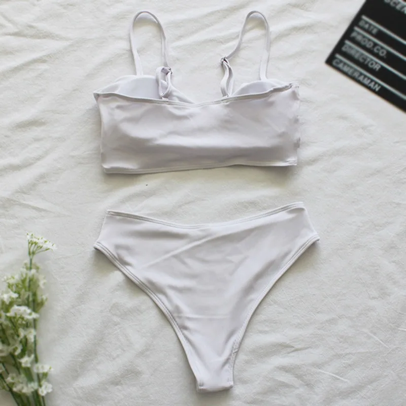 

Solid Split Bikini Sexy Sling Cross Bandage Bikinis Set Fashion Women High Waist Swimwear Two-Piece Beach Swimsuit