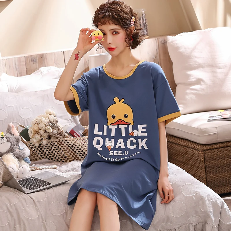 

Animal Cartoon Casual Sleepdress Summer New Ladies Short Sleeve Sweet Loose Homewear Cute Women Comfort Cotton Dress Ladies