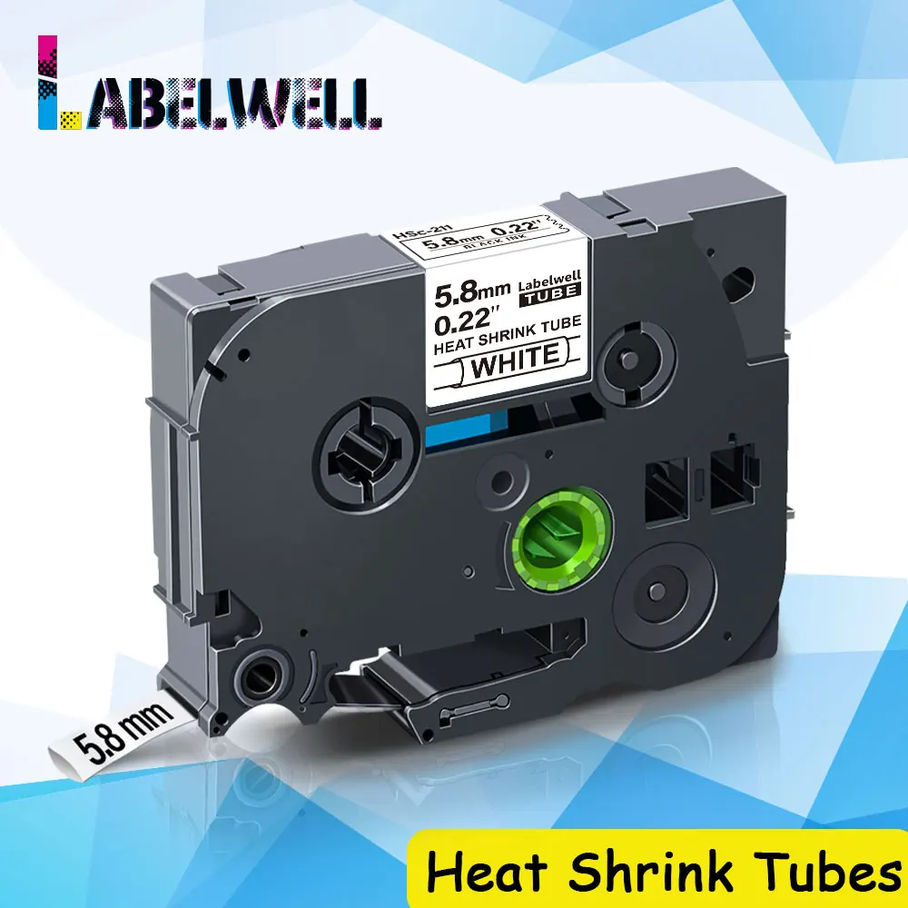 

Labelwell 6mm Black on White HSe-211 Compatible for Brother HSe 211 HSe211 Heat Shrink Tube Label Tape for P-Touch label maker