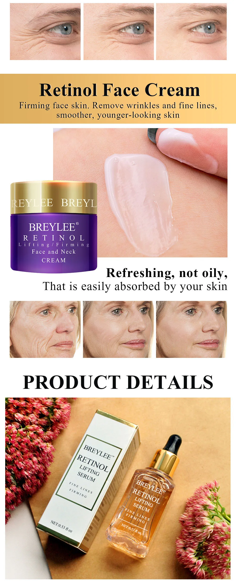 Breylee Retinol набор Антивозрастная укрепляющая сыворотка для лица крем для глаз крем для лица для удаления тонкой линии морщин подтягивающий увлажняющий уход за кожей