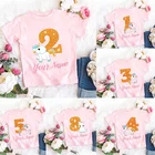 Футболка для девочек на день рождения с именем на заказ, футболка с милым единорогом и цифрами 1-9, летние детские топы, Детская футболка, одежда
