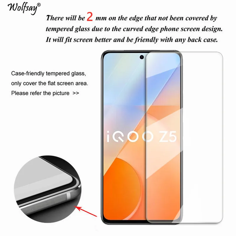 Protector de pantalla 9H para Vivo iQOO Z5, cristal templado para iQOO Z5 Z5X Z3 Z1 Z1X, pel&iacute;cula protectora de lente de c&aacute;mara para iQOO Z5 Z5X-1