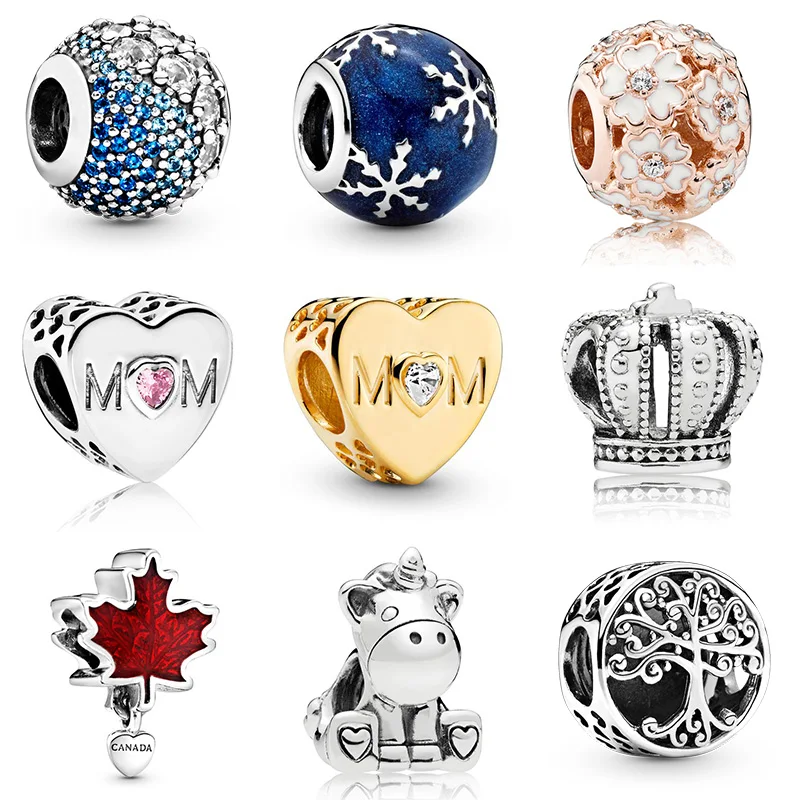 Бусины шармы женские из серебра 925 пробы с короной единорогом деревом|Бусины| |