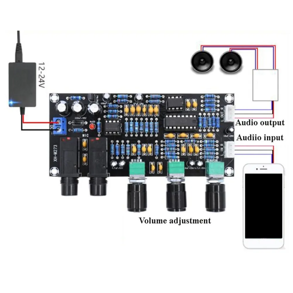 XH-M273 PT2399 цифровые микрофонные усилители доска реверберации караоке реверберации NE5532 Предварительный усилитель тональная плата