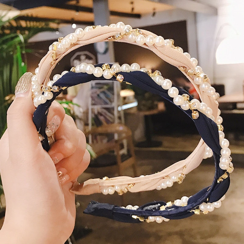 Женская повязка на голову с жемчугом модная в Корейском стиле обруч для волос