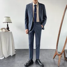 OIMG trajes ligeros, trajes informales de negocios, trajes ajustados británicos de un botón, trajes coreanos de dos piezas (1)
