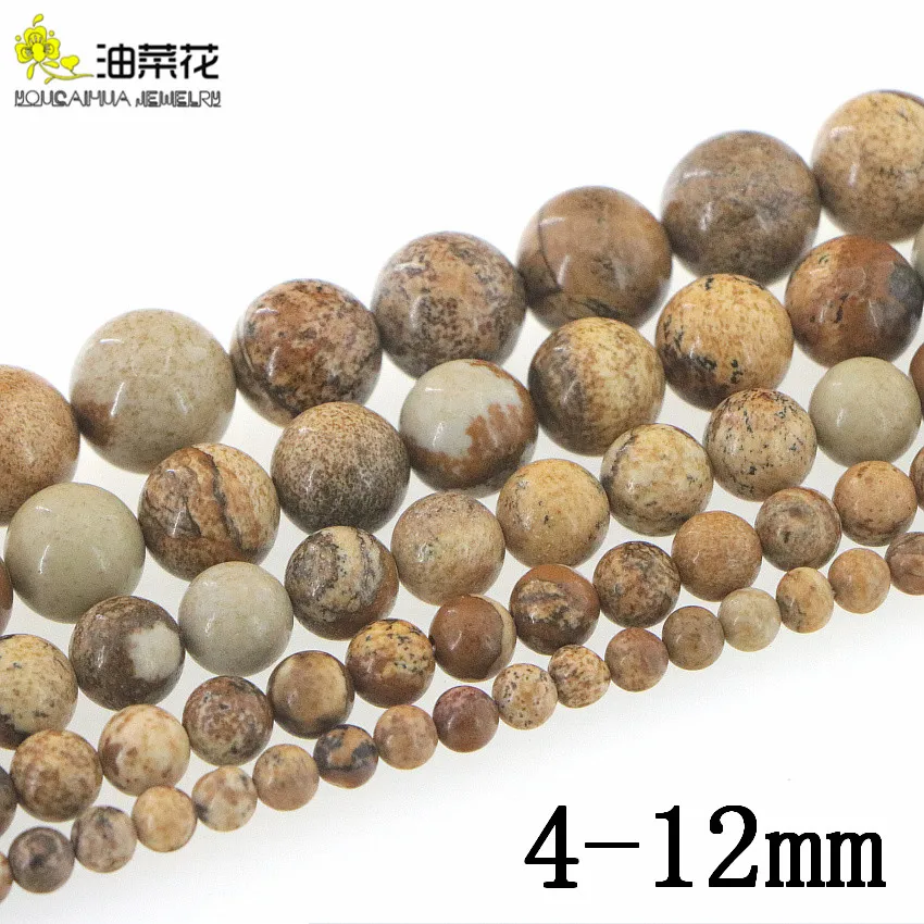 Fashion Natural Picture Stone Agates DIY4-12mm Beads Round Making Design Girl Gift Christmas Wedding Necklace Bracelet 15inch | Украшения и