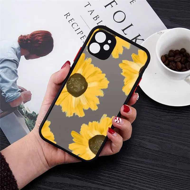 

Daisy pink flower painting Phone Case matte transparent For iphone 7 8 11 12 plus mini x xs xr pro max cover