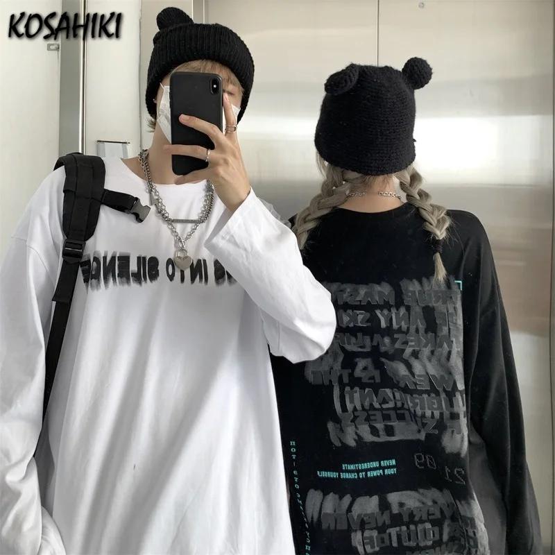 

KOSAHIKI Women Men New Vintage Tess Harajuku Ins Punk T-shirt Letter Print Ulzzang Streetwear Y2K Clothing Oversized T Shirts