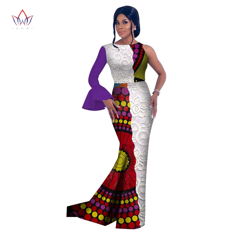 Африканский стиль модные африканские платья для женщин Vestidos кружевные pathwork Dashiki вечерние платья с круглым вырезом WY2630
