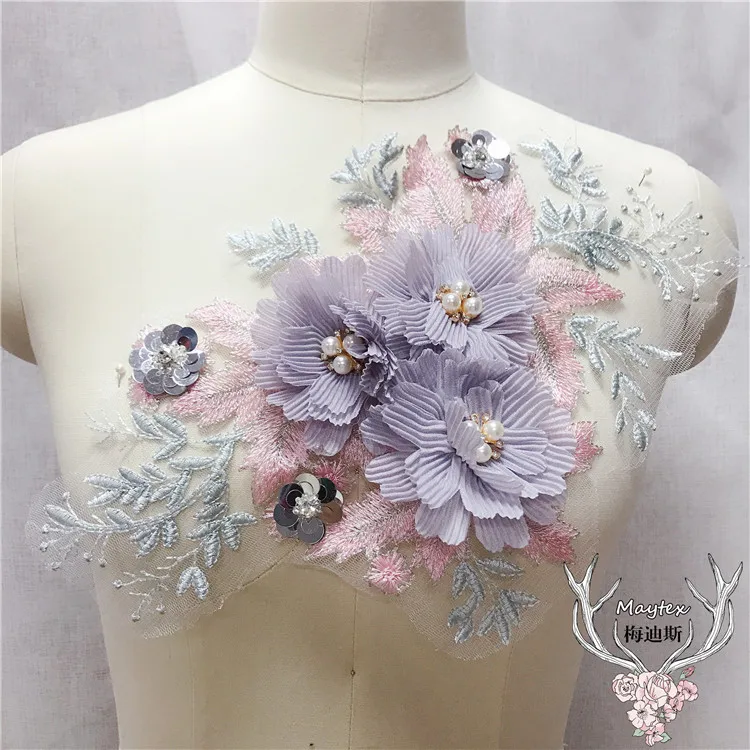 2 шт./Лот черное розовое 3d кружево с аппликацией и бусинами блестками! Лидер