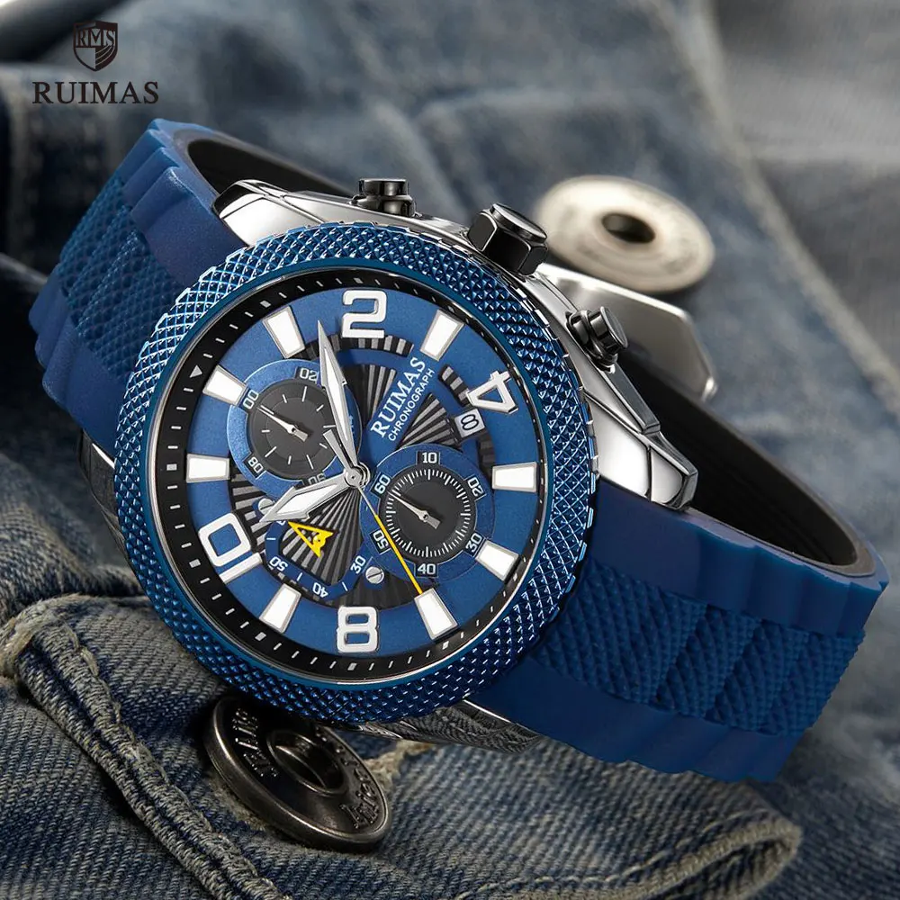 RUIMAS военные спортивные наручные часы Мужские Роскошные Топ бренд хронограф