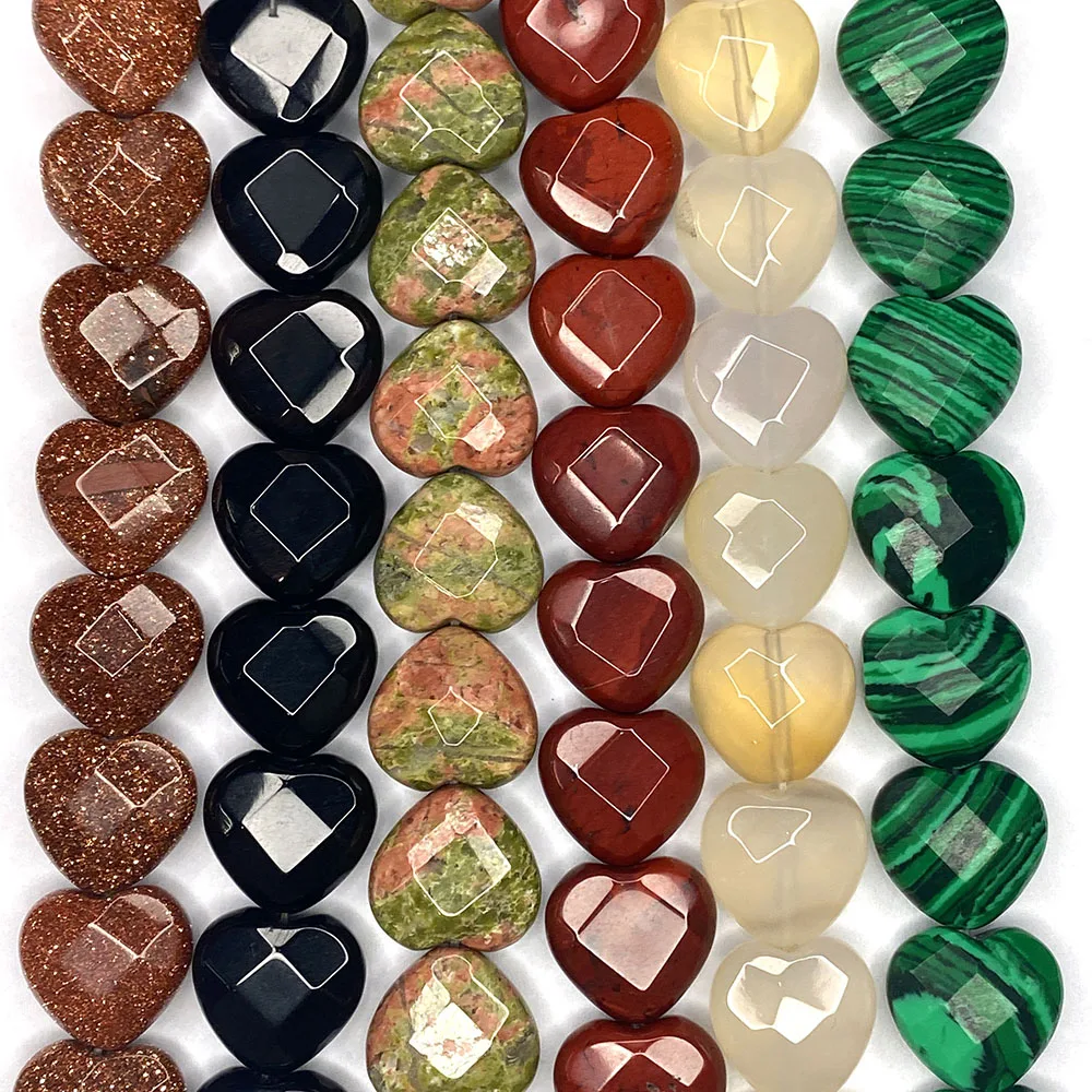 

Natural Stone Tiger Eye Malachite Opal Agate Love Heart Shaped Faceted Loose Beads DIY Charm Jewelry Making Bracelet Necklace