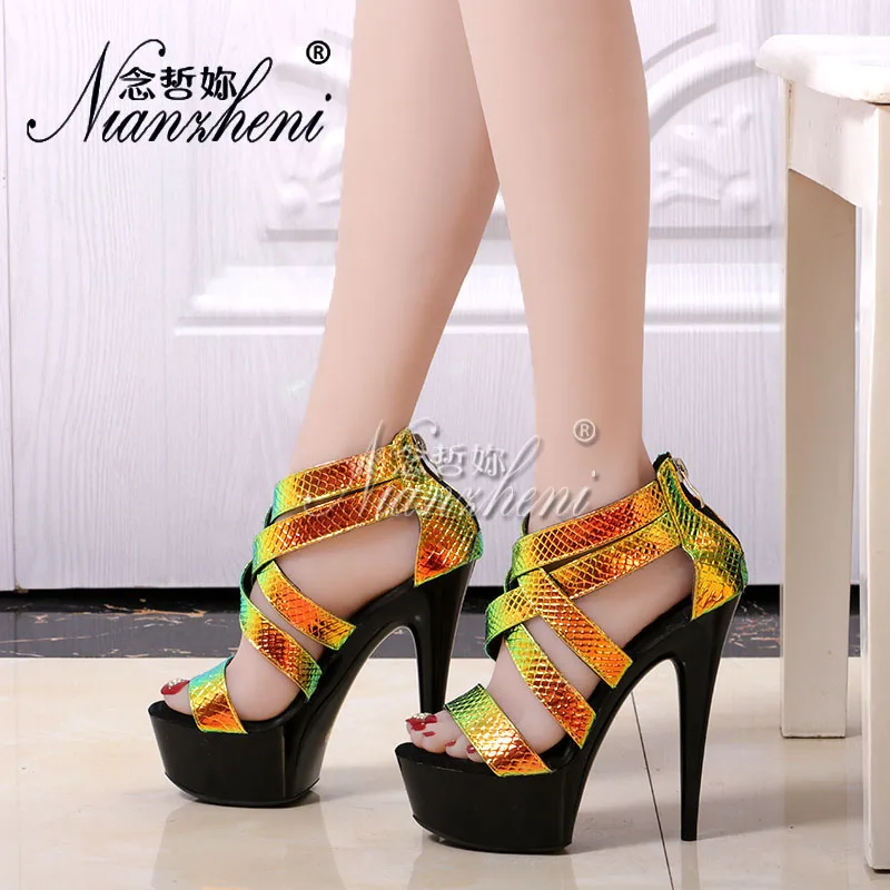 Женские босоножки с открытым носком обувь на очень высоком каблуке 15 см для