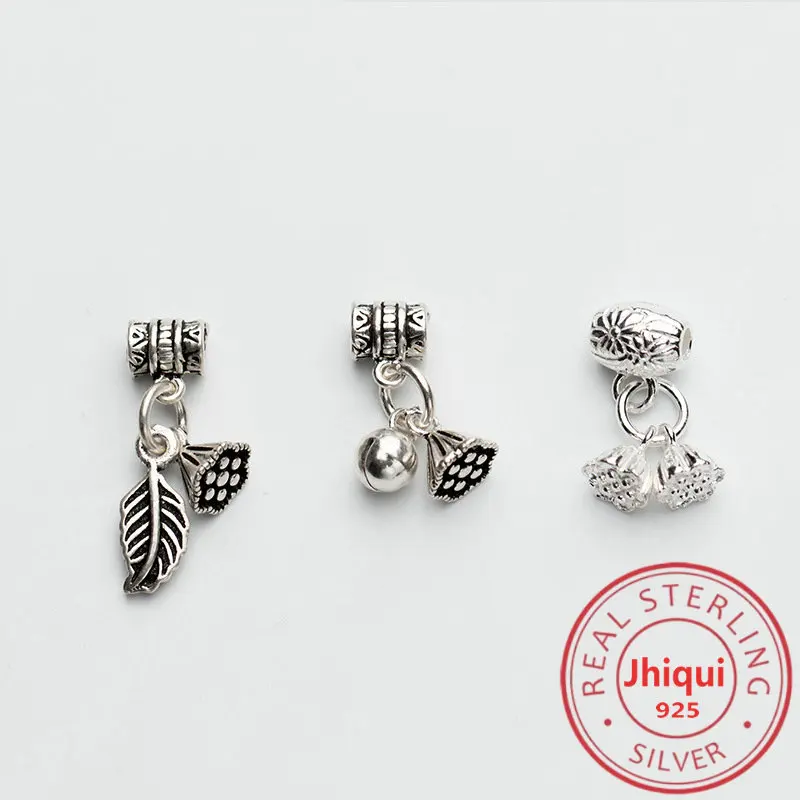 

1PC 925 Sterling Silver Lotus Seed Charm Pendant for DIY Bracelet Making Fine Jewelry Finding