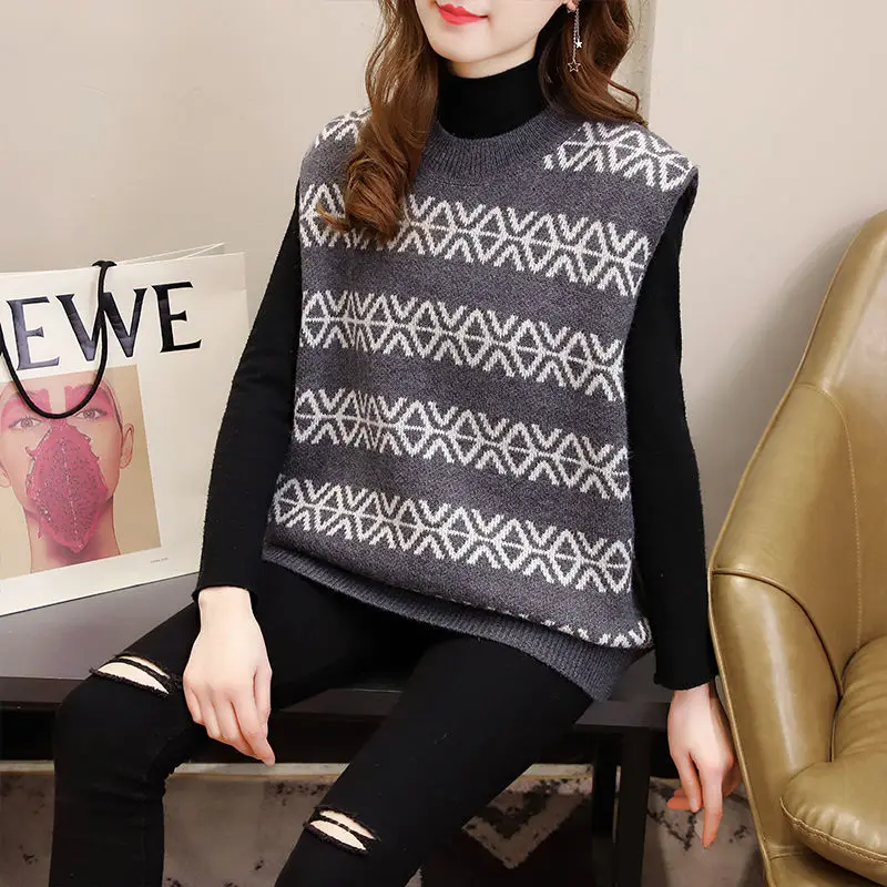 

Women Sweaters Pullover 2021 Autumn Winter SleevelesTops Korean Slim Women Pullover Knitted Sweater Jumper Soft Warm Pull Femme