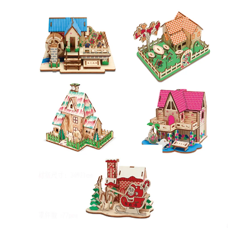 

3D Building Wooden Puzzle Game Assembly Toy Gift for Children Teen Adult Three-dimensional Puzzle Toy Handmade DIY