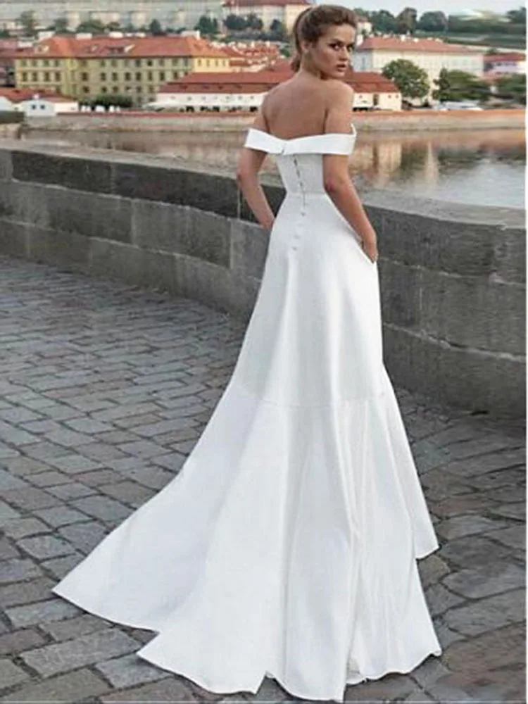 

Hi Shy Bride New simple wedding dress backless sleeveless design chiffon lace bride dresses princess dress plus size tailor-made