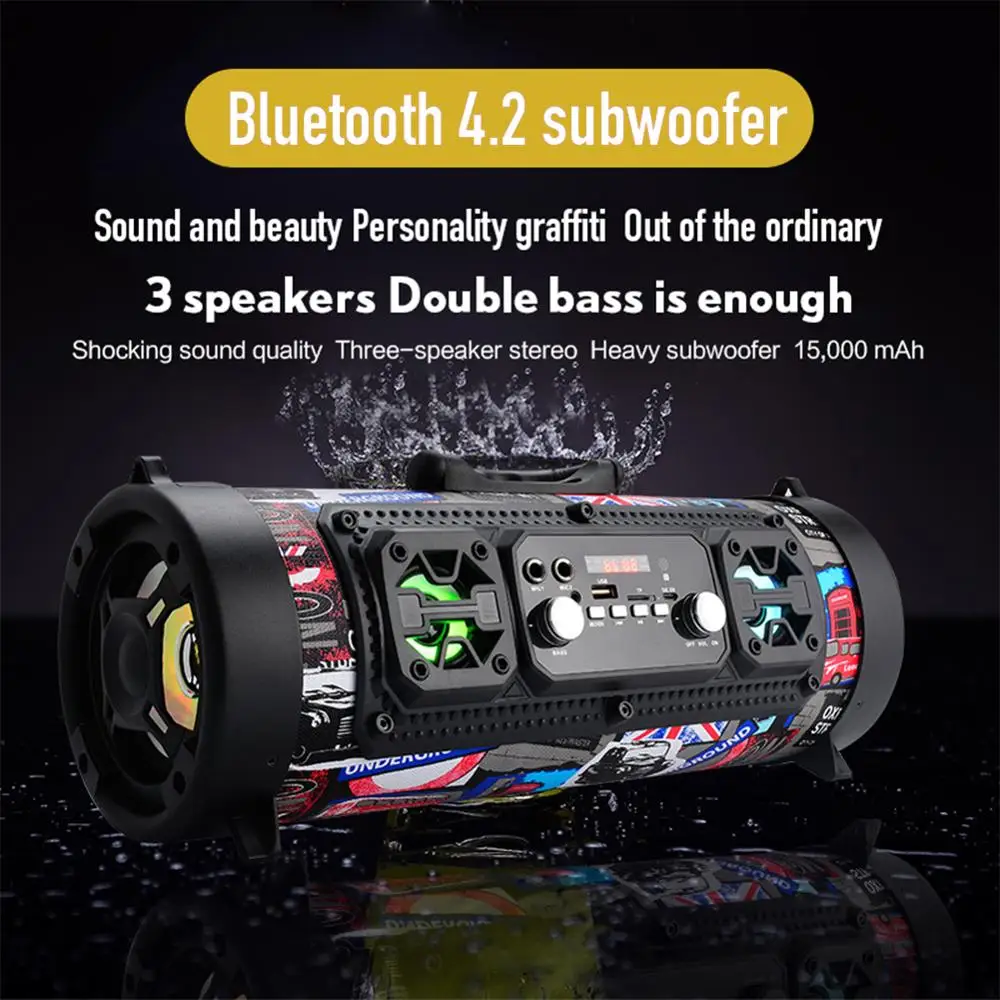 

Portable Bluetooth Speaker Wireless Bass Column Waterproof Outdoor Speaker Support AUX TF USB Subwoofer Stereo Loudspeaker