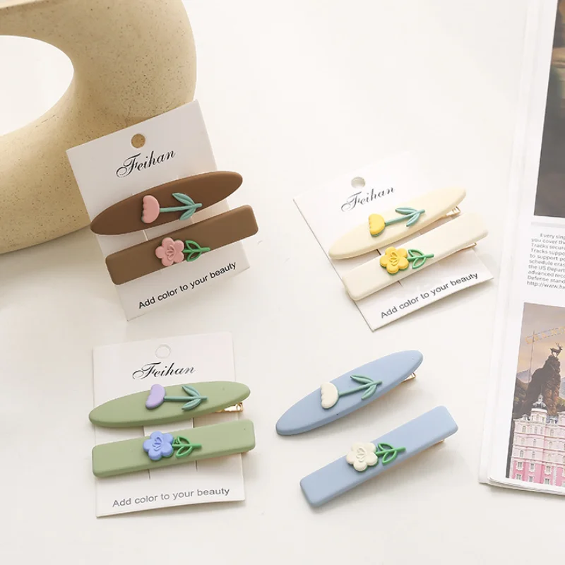 

2 шт./Симпатичные Блестящие заколки для волос для девочек, головной убор, боковые челки, аксессуары для волос с квадратными цветами