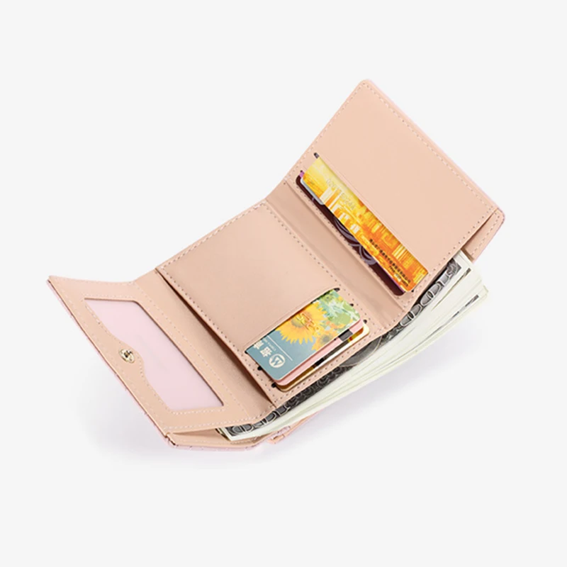 Pearl Decoration Women Short Wallet With Coin Pocket Korean Pu Leather Small Cute Female Card Holder Hasp Lady Mini Pink Purse