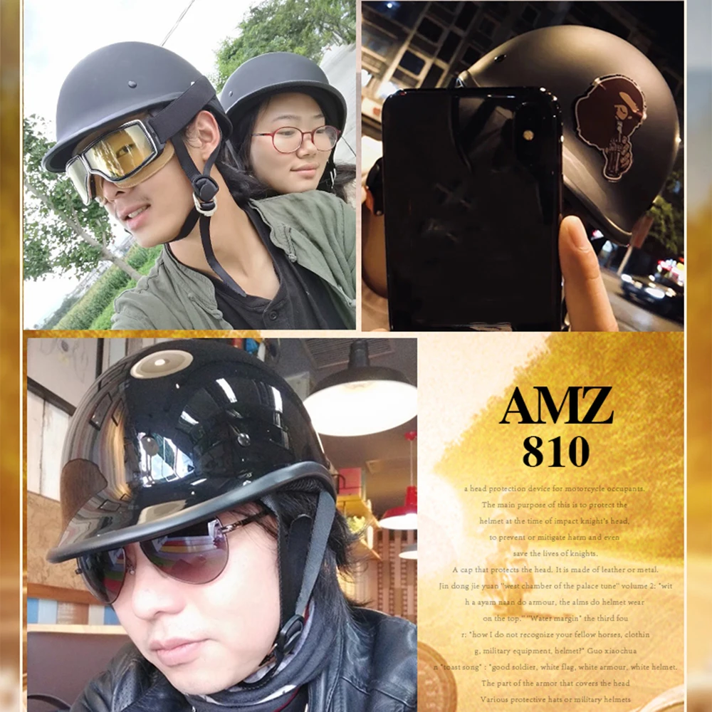 

AMZ Motorcycle Helmet Casco Moto Half Face Retro Moto Helmet German Style Vintage Casco Casque Scooter Helmet for 4 Season