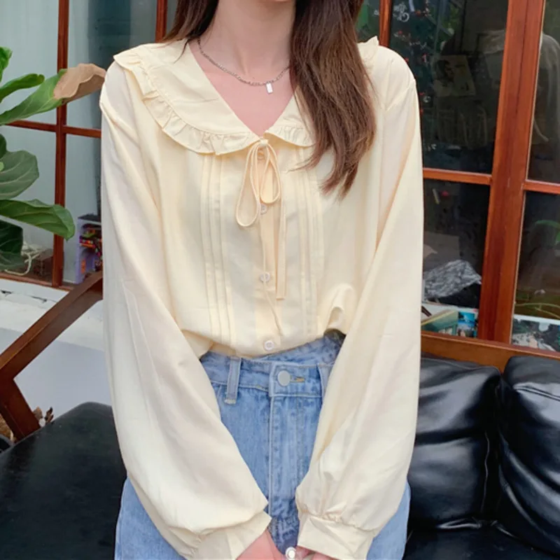 

Autumn 2021 New Women's Chic Shirt French Doll Neck Long Sleeve Hong Kong Style Design Sense Niche Top