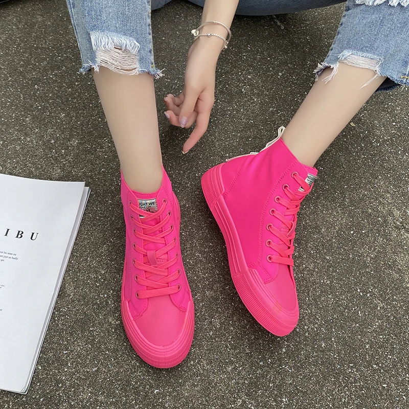 

Women's PU Leather Sneakers Summer Canvas Lace-up White Sneakers Women's Shoes Thick-soled Breathable Casual Women's Sneakers