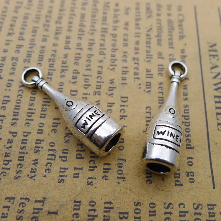 

6 шт./лот 8*28 мм античный Серебристый цвет металл винная бутылка кулон браслет брелок DIY ювелирные изделия ручной работы