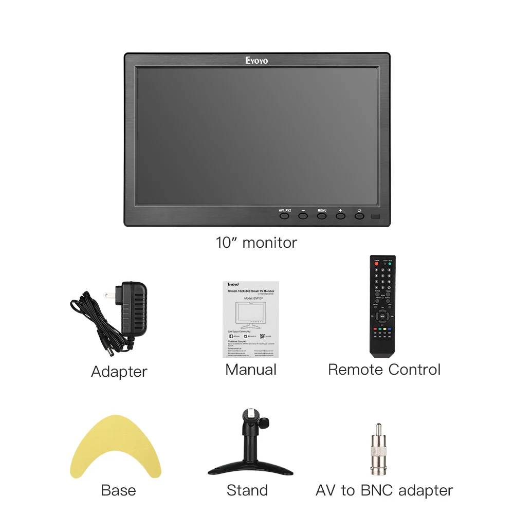 Маленький IPS ТВ-монитор Eyoyo 10 дюймов, ЖК-экран 1024x60 0 С VGA AV USB, дистанционное управление, для DVD, ПК, CC ТВ, система безопасности (art.: 3a375ec88dc) - 3a375ec88dc