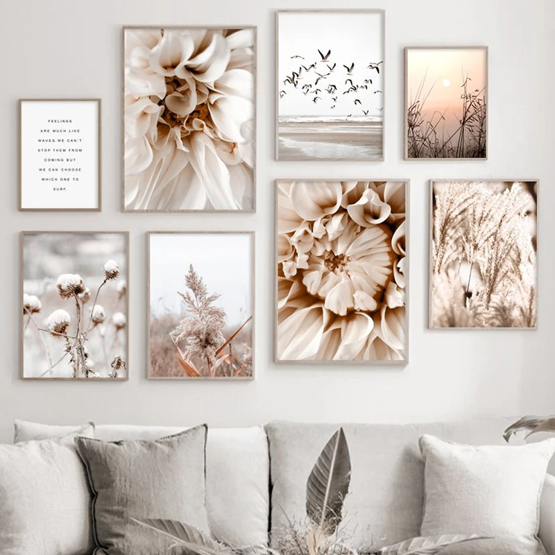 

Nordic Posters And Prints Seabird Dahlia Reed Dandelion Sunset Wall Art Canvas Painting Fall Wall Pictures For Living Room Decor