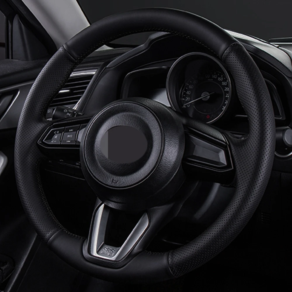 

DIY Black Faux Leather Car Accessories Steering Wheel Cover For Mazda Axela Atenza Mazda 6 CX-5 CX5 CX-4 CX4 CX-7 MX5