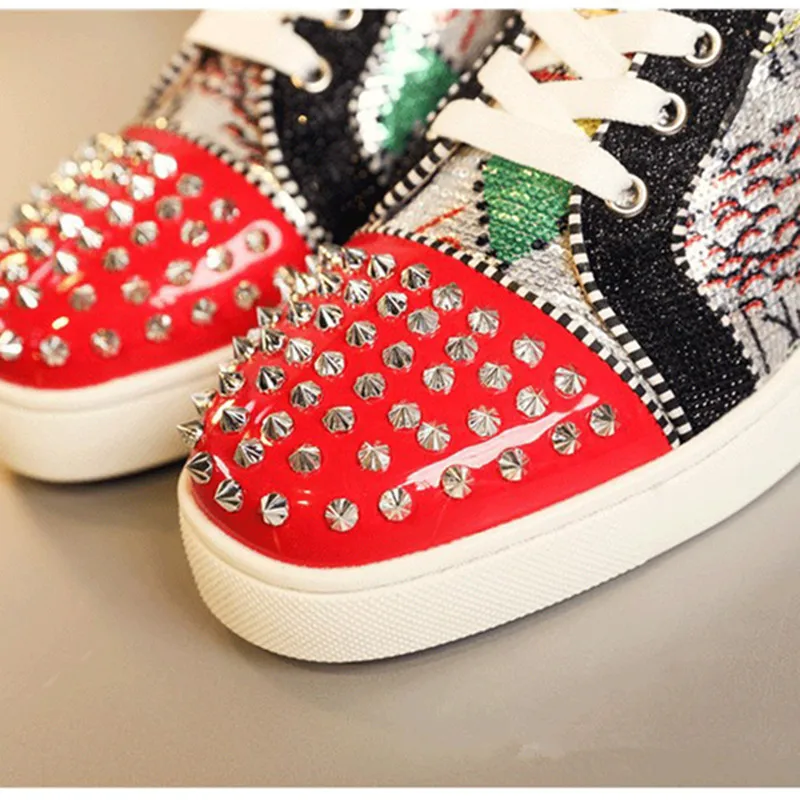 

Brand design graffiti rivets men's high-top casual shoes zipper decoration real casual leather round toe lace-up men's sneakers