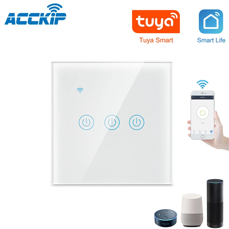 ACCKIP EU/UK 1/2/3 Gang Tuya Wifi умный настенный выключатель света сенсорная панель пульт