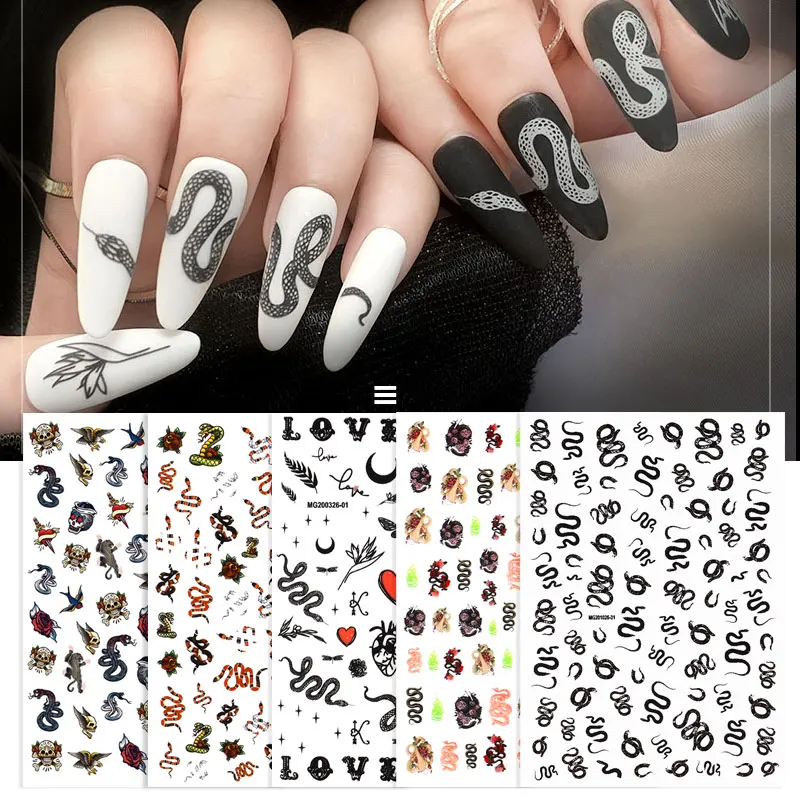

1Pcs Black Snake 3D Nail Art Stickers Letter Flower Heart Transfer Stickers Slider Decals DIY Manicure Decorations Accessories