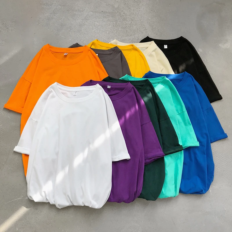 Футболка Мужская/женская оверсайз с коротким рукавом хлопок Однотонная рубашка